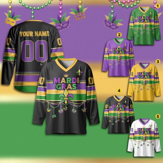 Discover Custom Name Mardi Gras Hockey Jersey, Personalized Mardi Gras Hockey Jersey