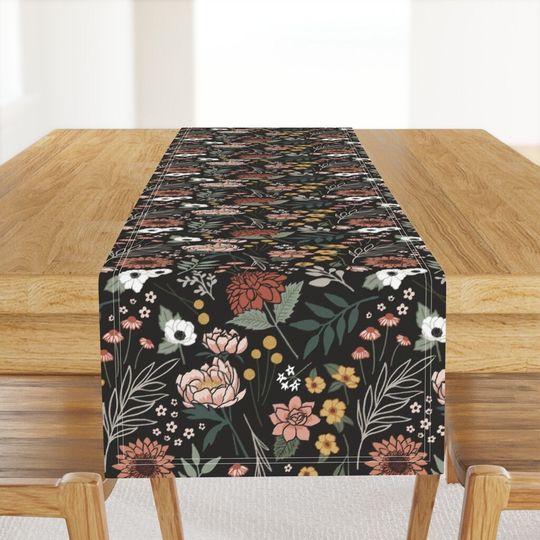 Discover Dark Boho Floral Table Runner, Home decor