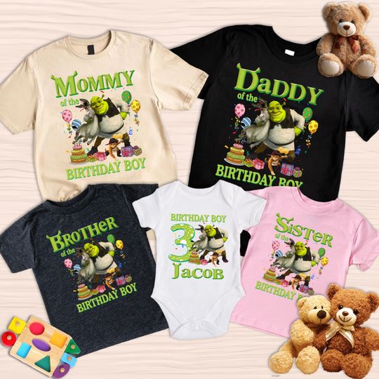 Discover Custom Shrek Birthday T-Shirt, Personalized Boy Girl Birthday Shirt, Green Ogre Cartoon