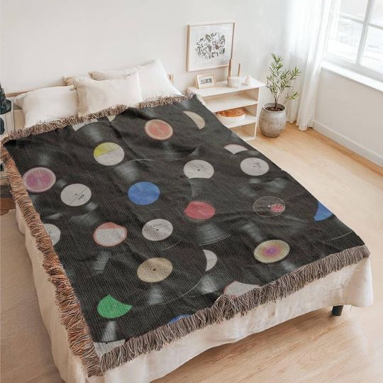 Discover Record Vinyl Woven Throw, Record Blanket, Gift for Music Lover Woven Blanket
