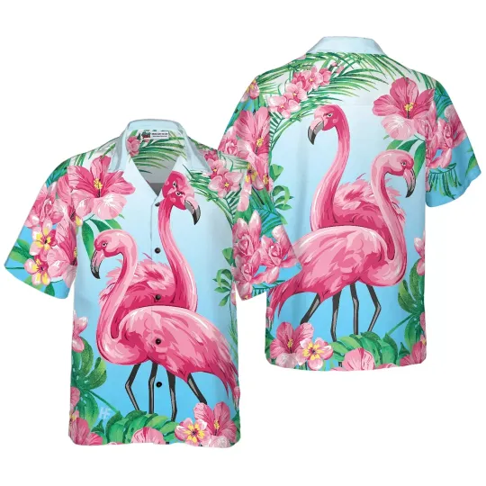 Discover Tropical Floral Flamingo Hawaiian Shirt