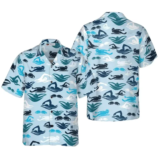 Discover Swimming Pattern Hawaiian Shirt, Button Down