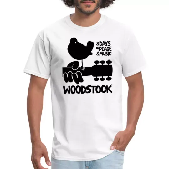 Discover Woodstock Black Logo 3 Days Of Peace  Music Men's T-Shirt
