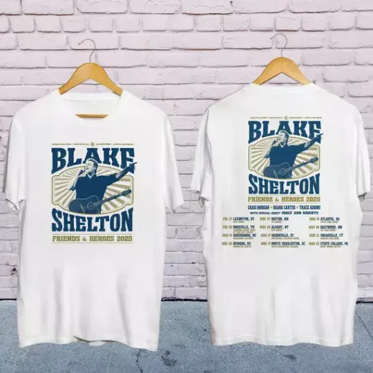 Discover Blake Shelton Friends and Heroes Tour 2025 White All Size  Shirt