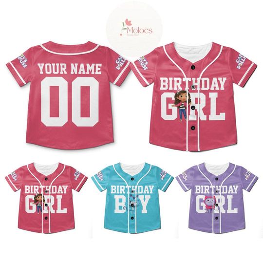 Discover Personalized Gabby's Dollhouse Birthday Baseball Jersey, Dollhouse Birthday Girl Jersey