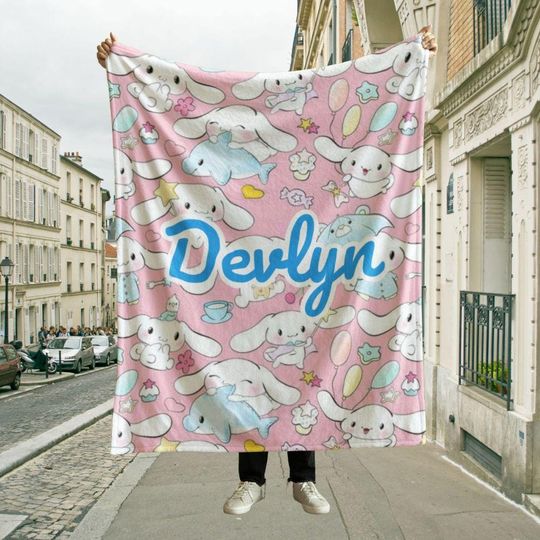 Discover Personalized Cinnamoroll Blanket - Cute Custom Name Blanket - Themed Baby Throw with Soft Plush