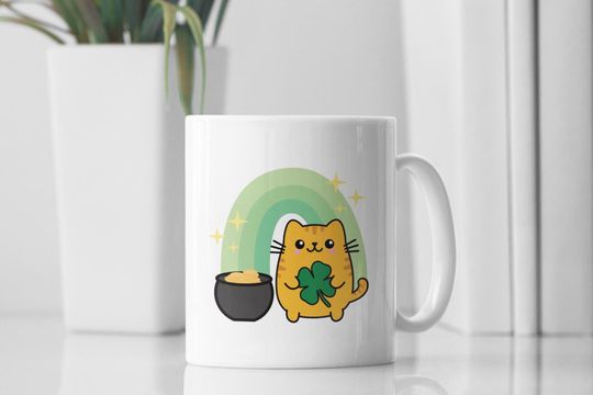 Discover St Patrick's Day Cat Mug, Irish Coffee Cup Gift for Cat Lovers, Lucky Cat