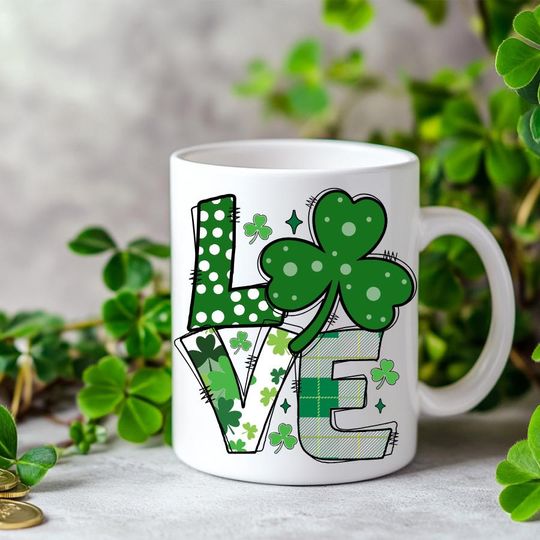 Discover Shamrock Love Ceramic Mug, St Patricks Day Coffee Cup