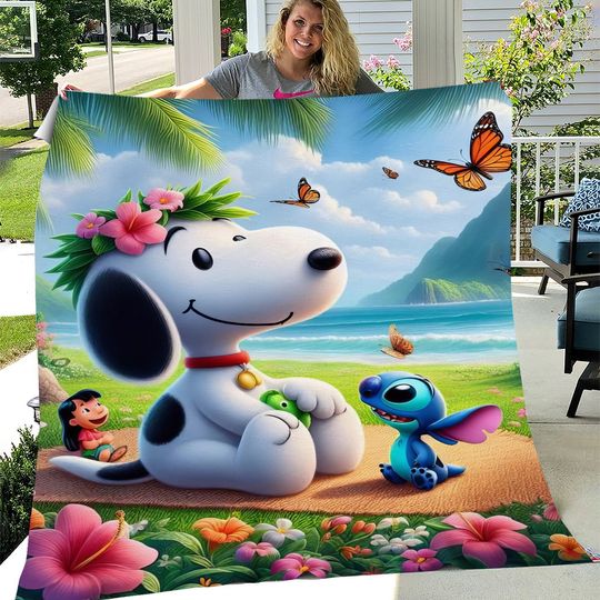 Discover American Snoopy Dog Blanket Soft Fluffy Cartoon Fleece Blanket