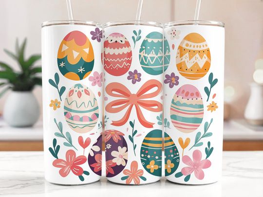 Discover Coquette Bow Easter Eggs Tumbler with Lid and Straw 20 oz, Gifts for Fan