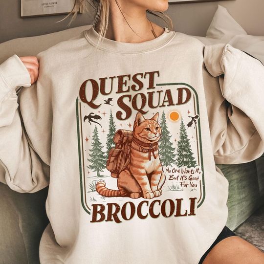 Discover Onyx Storm Quest Squad Broccoli Sweatshirt, Broccoli Cat Sweatshirt, Ridoc Romantasy Fan