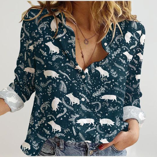 Discover Pig Shirt Women, Cute Pig Casual Shirt, Animal Blouse Women Shirt