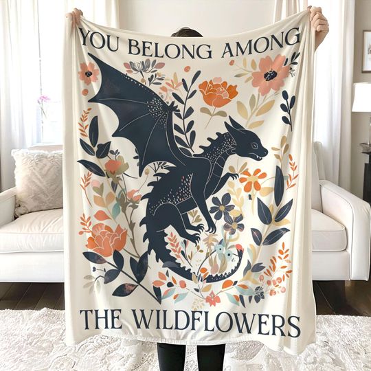 Discover Fantasy Dragon Bookish Blanket, Abraxos Flower Blanket, Boho Wildflowers Cottagecore Blanket