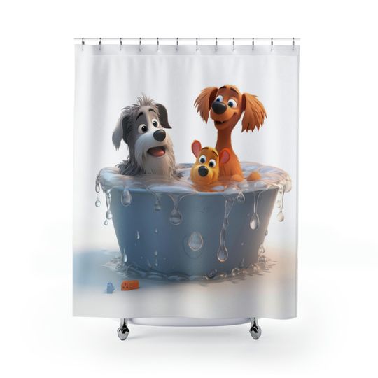 Discover Adorable Dogs Bathing Shower Curtain
