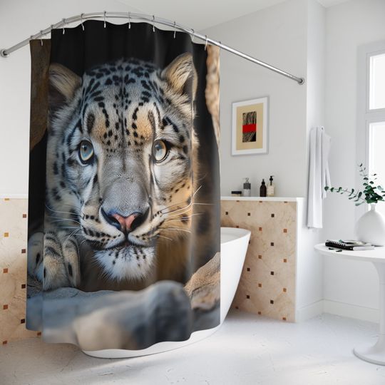 Discover Beautiful Eyes Snow Leopard Shower Curtain, Bathroom Decor