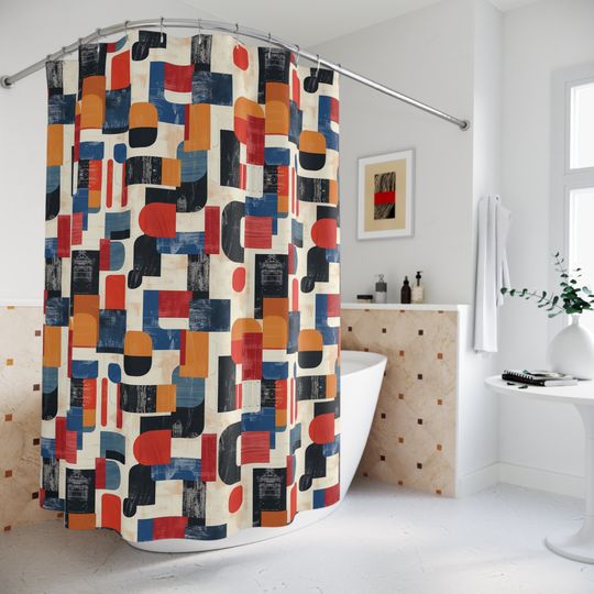 Discover Mid-Century Modern Mosaic Shower Curtain, Bathroom Decor