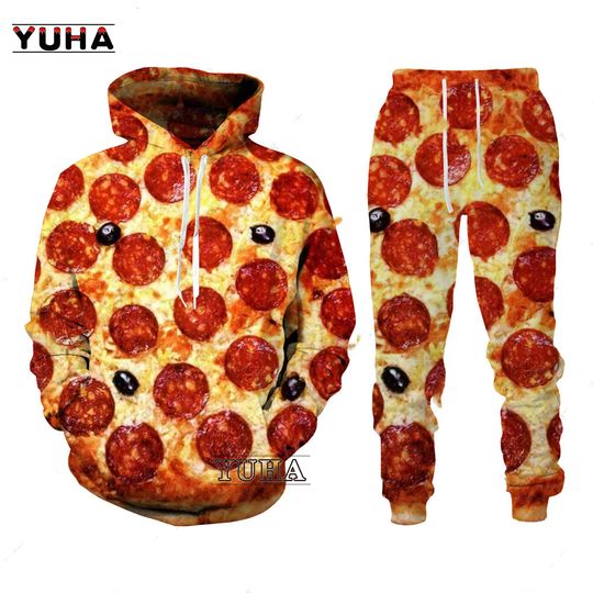 Discover Pizza Printed 3D Hoodies joggers Set, Funny Gifts for Friends