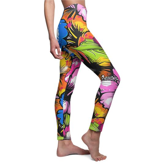 Discover Hibiscus Graffiti Leggings, Colorful Leggings, Gardener Leggings, Florist Leggings
