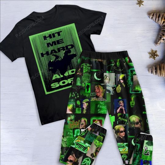 Discover Billie Eilish Pajamas Set, Hit Me Hard and Soft Pajamas Set, Billie Eilish Christmas Pajamas Set.