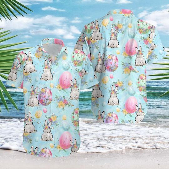 Discover Easter Eggs Hawaiian Shirt,Bunny Basket Spring Floral Aloha Button Down Shirt for Easter Celebrations,Hawaiian Shirt,Easter Shirt