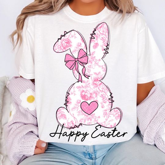 Discover Pink Floral Chinoiserie Bunny shirts Happy Easter shirts