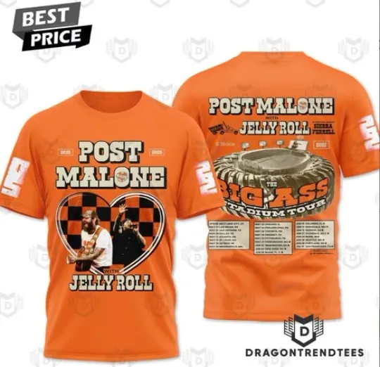 Discover Post Malone With Jelly Roll 2025 Tour 3D T-Shirt