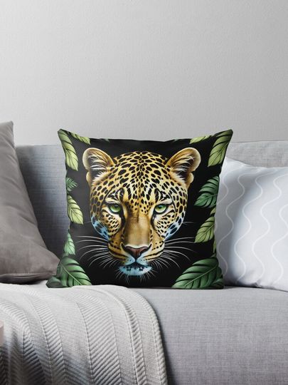 Discover Jungle Watcher: Bold African Leopard Artwork Pillow