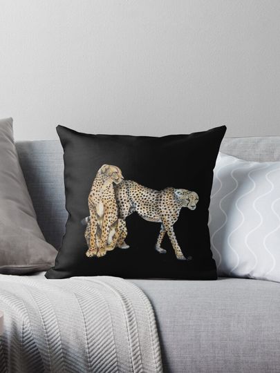 Discover Two Cheetahs - Black background Pillow