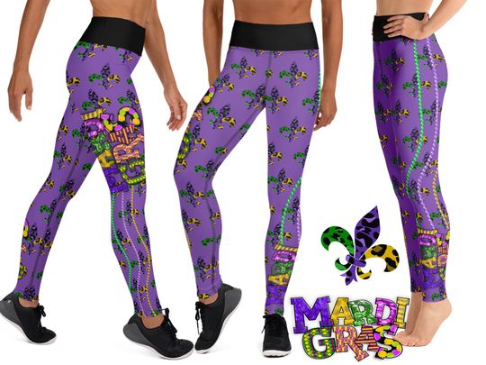 Discover Fleur de Lis Leggings Women Mardi Gras Yoga Pants Leopard Workout