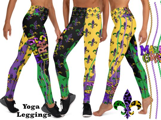 Discover Mardi Gras Yoga Leggings Women Fleur de Lis Workout Carnival Pants