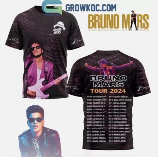 Discover Bruno Mars Tour 2024 Worldwide Broken Heart 3D T-Shirt