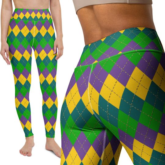 Discover Argyle Mardi Gras Harlequin Yoga Leggings Women Parade