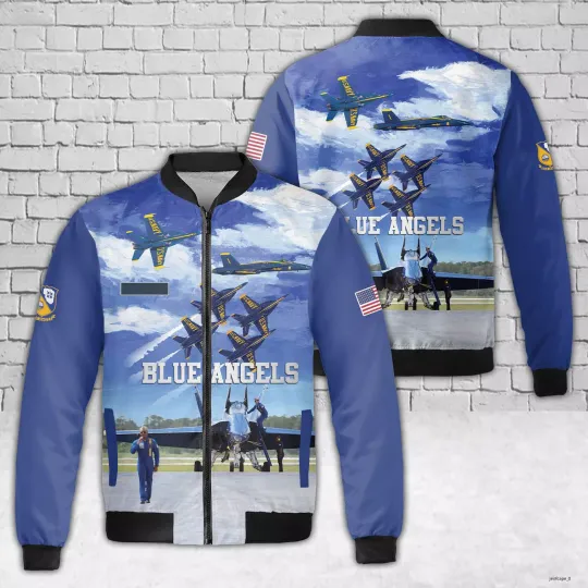 Discover Custom Name US Blue Angels AOP Bomber Jacket