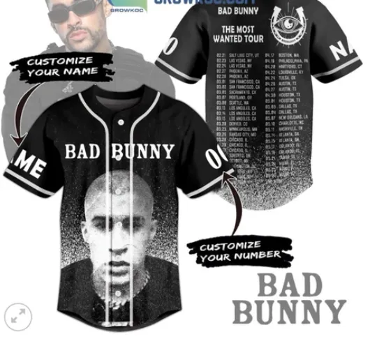 Discover Bad Bunny The Most Wanted Tour Personalized baseball jersey