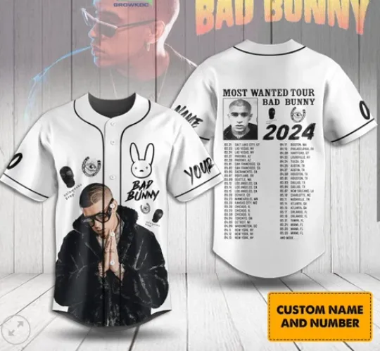 Discover Bad Bunny Most Wanted Tour 2024 Personalized baseball jersey