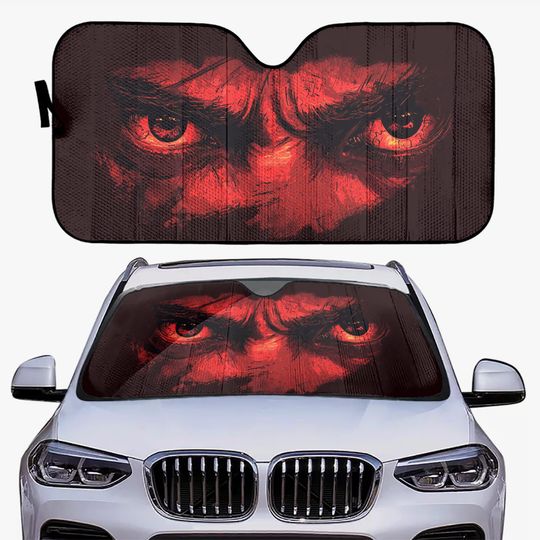 Discover Fierce Red Wolf Eyes Car Windshield Sunshade  Bold UV and Heat Protection