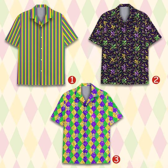 Discover Mardi Gras Hawaiian Shirt  Fleur-de-Lis Carnival Button-Up Shirt, Perfect for Parades
