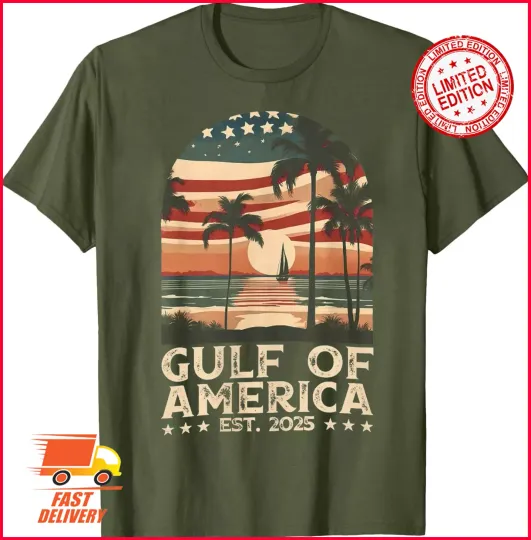Discover Retro Gulf Of USA America Est 2025 American Flag Gulf Mexico T-Shirt