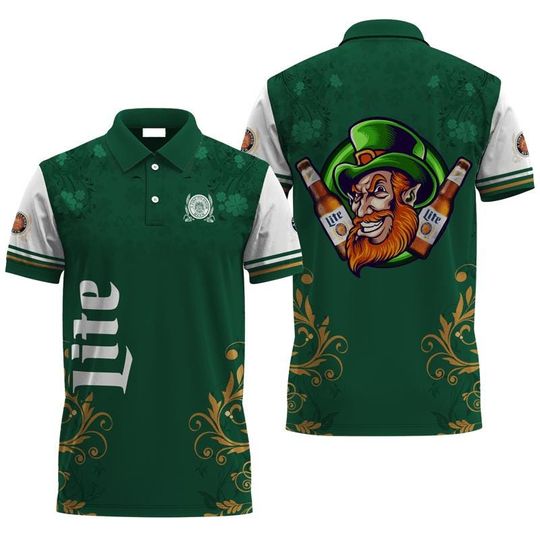 Discover Saint Patrick's Day Leprechaun Miller Lite Polo Shirt