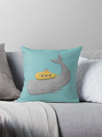 Discover The Whale and Submarine Pillow, Animal Decorative Pillow, Pet Lover Gift