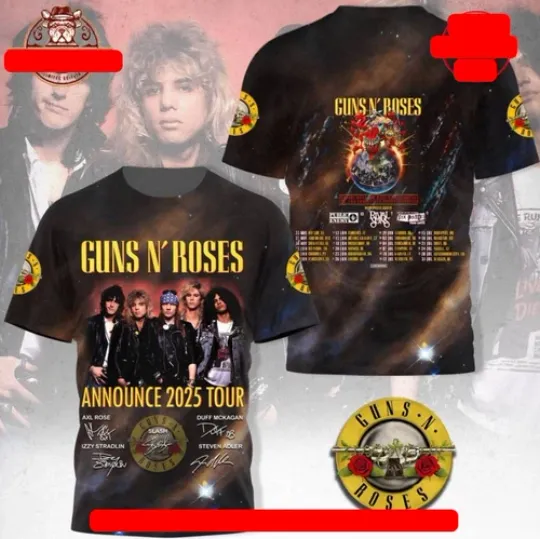 Discover Gns N Roses Announce 2025 Tour Limited Shirt Great new 3D Tshir