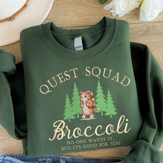Discover Onyx Storm Quest Squad Broccoli Embroidered Sweatshirt, Fourth Wing Sweatshirt, Broccoli Cat