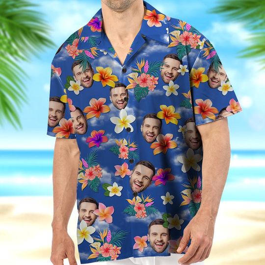 Discover Custom Face Birthday Tropical Hawaiian Shirt, Personalized Hawaiian Shirt with Face/Name