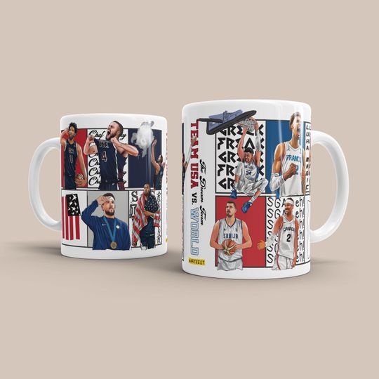 Discover USA vs World basketball Dream Team Legends coffee mug