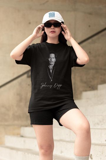 Discover Johnny Depp minimalist black and white t-shirt
