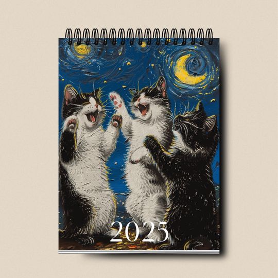 Discover 2025 Calendar | Dancing Cats Calendar | Moon Phase Calendar |  Monthly Planner