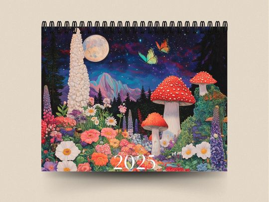 Discover 2025 Calendar | Mushroom Art Calendar | 2025 Monthly Planner