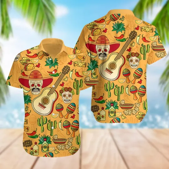 Discover Mexico Eagle Mexican Hawaiian Shirt Casual Button Down Shirt Beach Summer