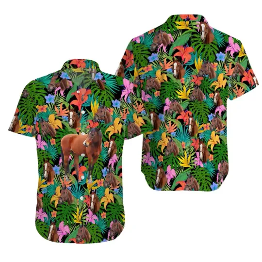 Discover Quarter Horse Floral Hawaiian Shirt Casual Button Down Shirt Beach Unisex
