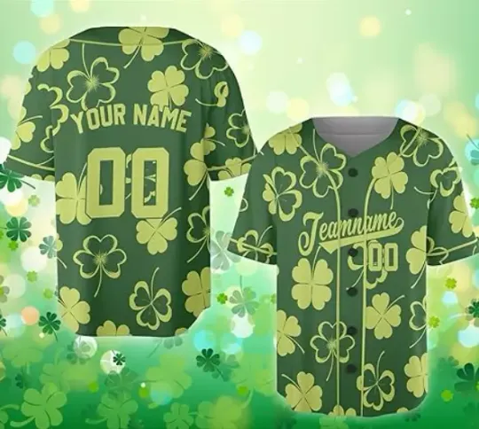 Discover Happy St. Patrick Day Custom Name/Number/Team Name Baseball Jersey #1